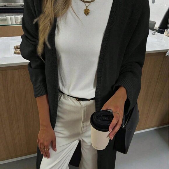 Black casual womens open front knit sweater cardigan - Picture 9 of 9